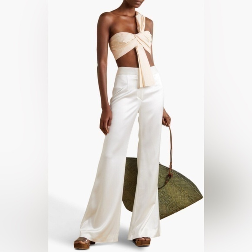 Johanna Ortiz Upolu Cream One-Shoulder Twisted Bow Crop Top Resort 8